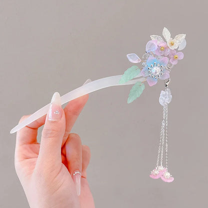 Elegante Romantische Haarklem in Chinese Stijl voor Vrouwen, Geëmaileerde Bloemenspeld, Modeaccessoire in Legering