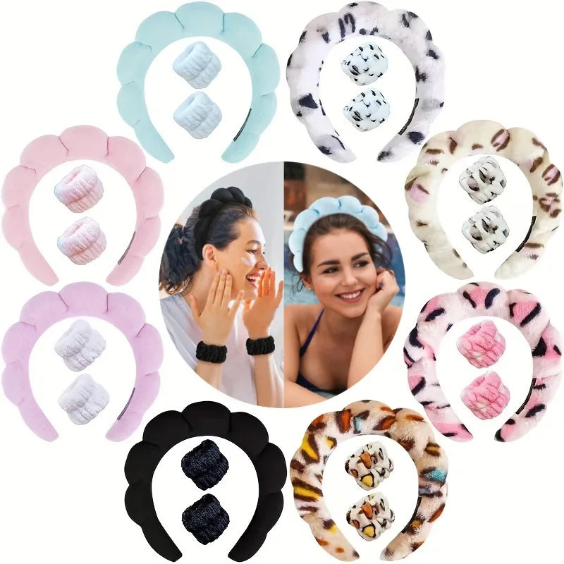 Pluche Spa Hoofdband & Polsband Set voor Moeiteloos Gezichtwassen - Perfect voor Huidverzorging, Makeup Verwijderen en Douchen - Ideaal voor Vrouwen en Meisjes