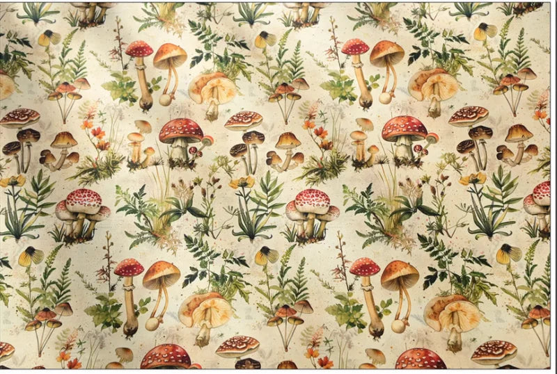 Mushroom Print Cotton Fabric Nordic Botanical Pattern for Sewing Bags Quilting DIY Crafts by Meter