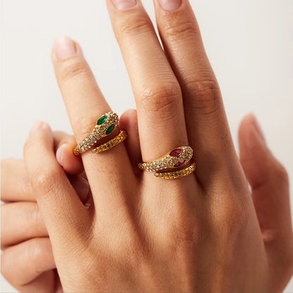 2025 Retro Hollow Zirconringen voor Vrouwen – Luxe Gouden Slangontwerp Trendsettende RVS Sieraden