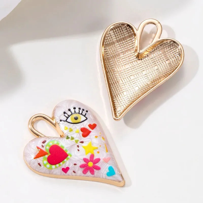 5pcs Colorful Heart Evil Eye Enamel Charms Y2K Jewelry Making Pendants
