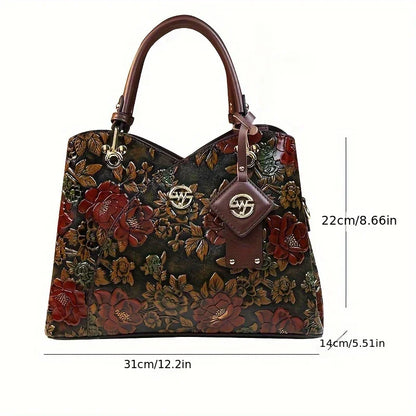 Chic Vintage Bloemen Handtas - Elegante PU Leren Schoudertas & Mode Crossbody Tas voor Vrouwen
