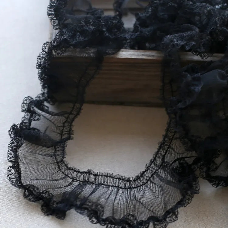 White Ruffle Lace Trim 5cm Pleated Embroidered Mesh Fabric Sewing Trim for Wedding Garment DIY Crafts