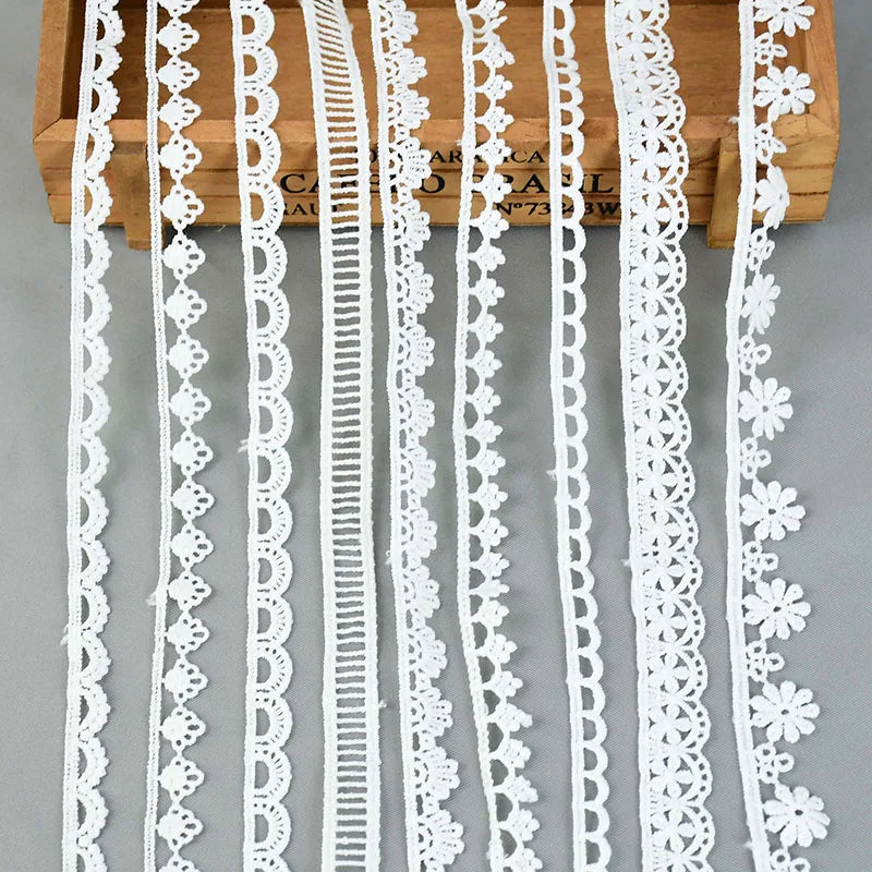 White Lace Trim Milk Silk Water Soluble Embroidery Ribbon Sewing Trim for Clothing DIY Crafts 1–4cm 5 Yards