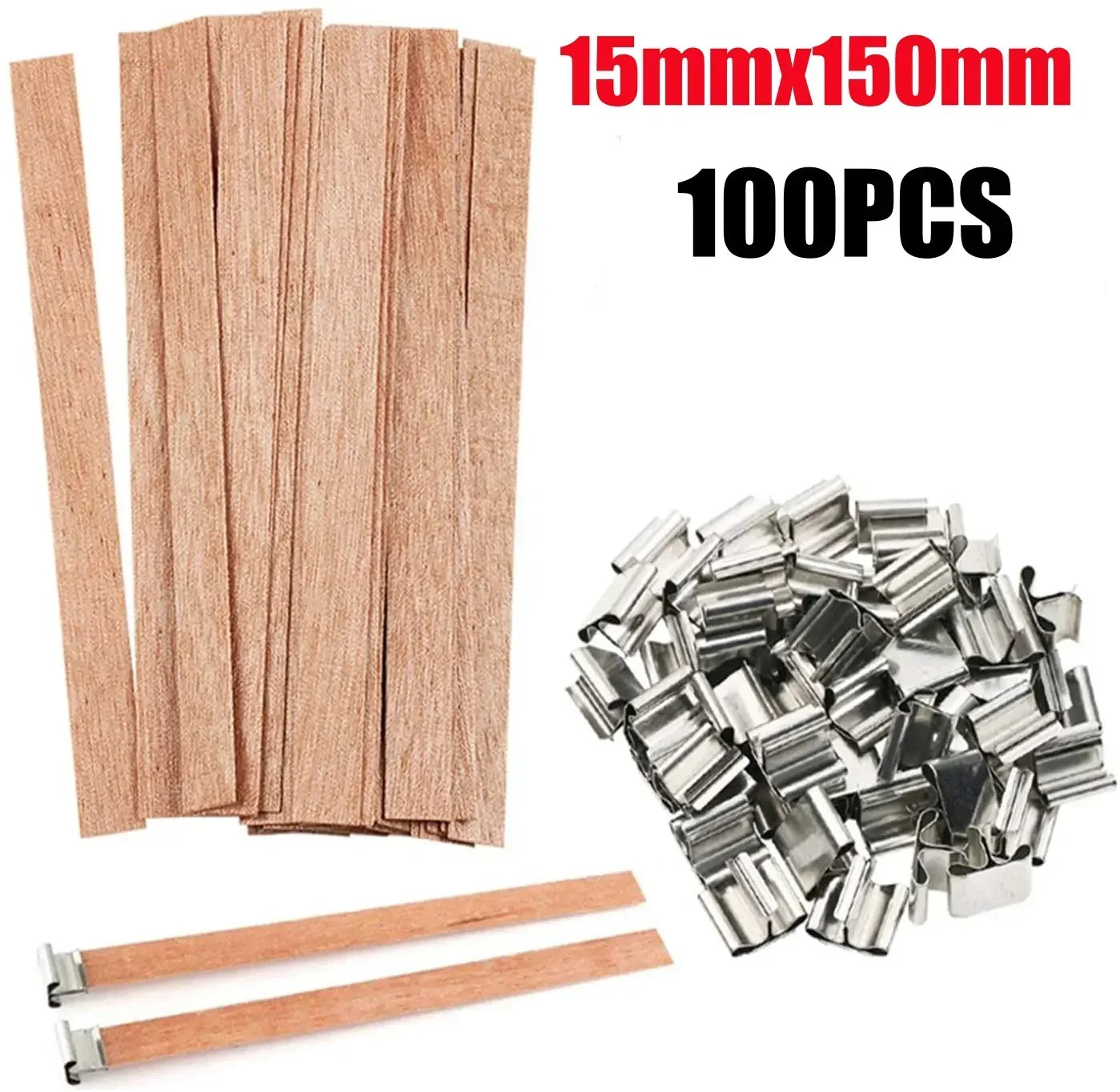 DIY Wood Wick Candle Kit with Metal Bases Smokeless Crackling Wicks for Soy Wax Scented Candle Making