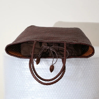 Luxe Dames Echte Lederen Gevlochten Schoudertas - Vintage Grote Handtas voor Chic Casual Winkelen en Alledaagse Stijl