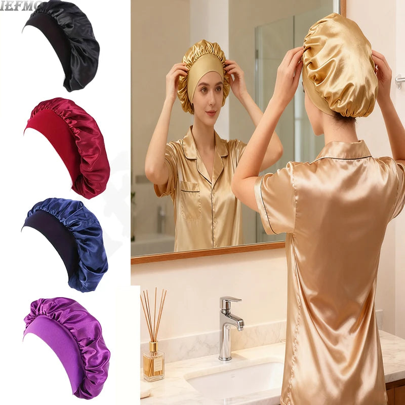 Satin Bonnet Silk Hair Bonnet Sleeping Sleep Bonnets Large Wide Soft Band for Curly Hair Braids Women's Night Cap for Hair Care