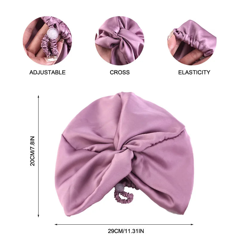 Bonnet Solid Color Silk Turban Hat for Women Soft Sleeping Night Cap Satin Hair Care Wrap Beanie Headscarf Adjust Twist Headwear