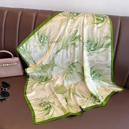 Chic 2025 Lente & Herfst Imitatie Zijde Sjaal voor Vrouwen - 70cm Gedrukt Vierkant Ontwerp, Veelzijdige Zachte Haarband & Sjaal Wikkel, Perfecte Hijab Accessoire!