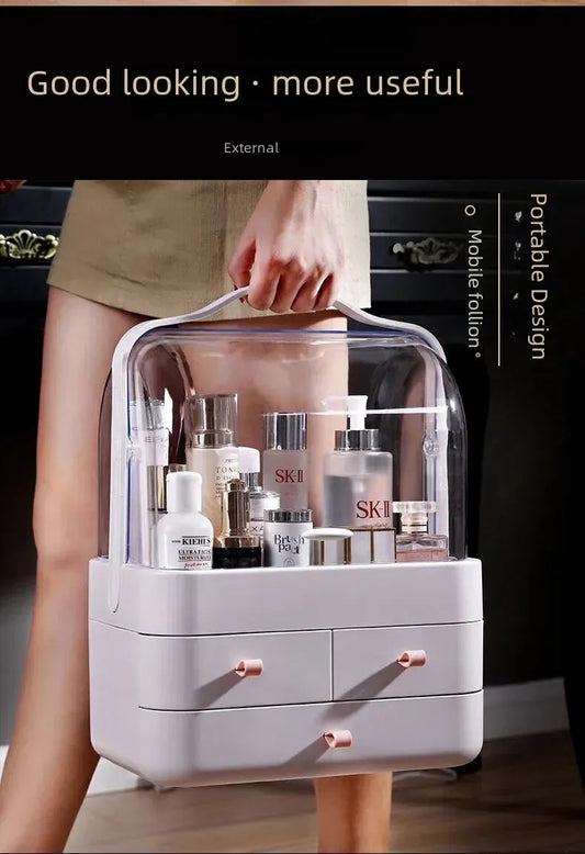 Chique Stofdichte Laatjesstijl Cosmetica Opbergdoos - Stijlvolle Desktop Organizer voor Huidverzorging en Make-up Essentiëlen