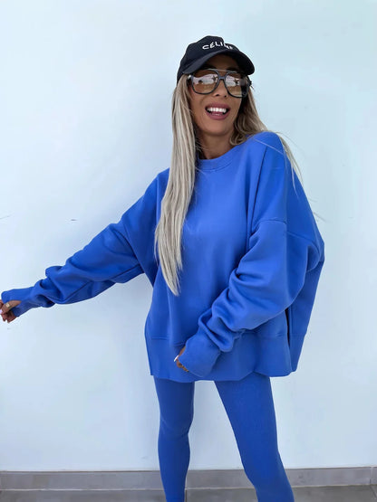 Stijlvolle Lente/Zomer 2024 Dames 2-Piece Set: Trendy Loose-Fit Sweater en Strakke Broeken Combinatie