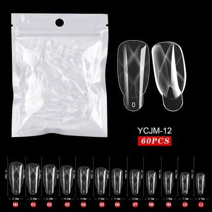 Deluxe 60-delige Sculpted Full Cover False Nail Tips voor Perfecte Verlengingen - Ideaal voor UV Gel Polish & Kunstzinnigheid