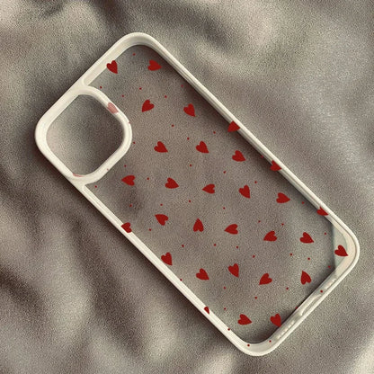 Chic Roze Hart Telefoonhoesje voor iPhone 14 Pro Max, 15, 13, 16, 12 Mini, 11, XR, XS, X en 7 Plus - Schattige Zwarte Transparante Harde Hoes