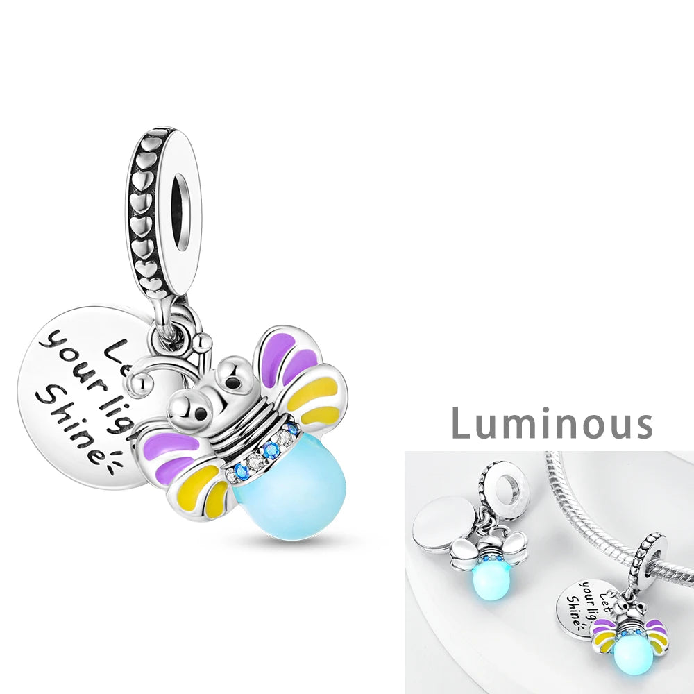 Glowing Firefly Charm Silver Plated Luminous Pendant DIY Bracelet