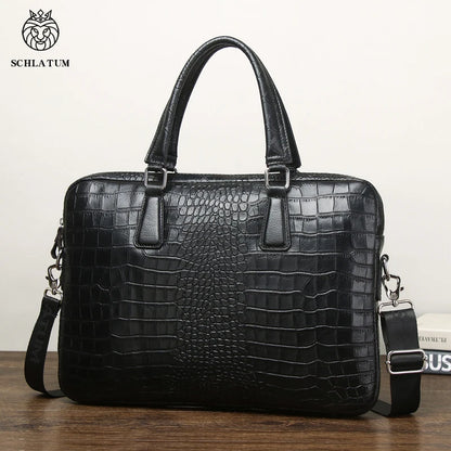 Exquise SCHLATUM Echt Leren Krokodillenprint Aktetas voor Mannen - Sofisticated 15,6 Inch Laptop Tas, Perfect voor Zaken en Luxe Reizen