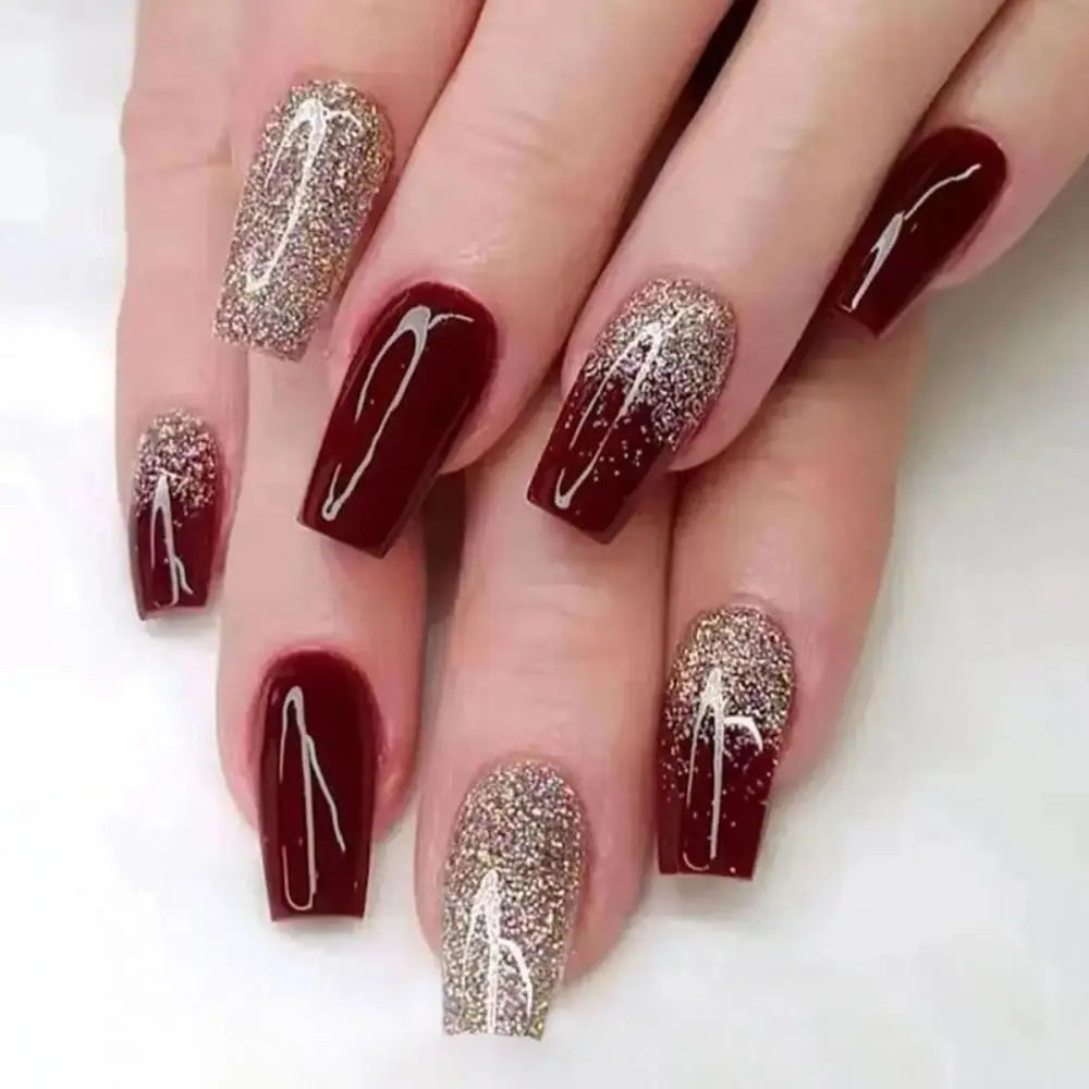 Set van 24 Eenvoudige Gradient Franse Ballerina Druknagels - Waterdichte Medium Coffin Stijl Nepnagels voor Moeiteloze Elegantie!