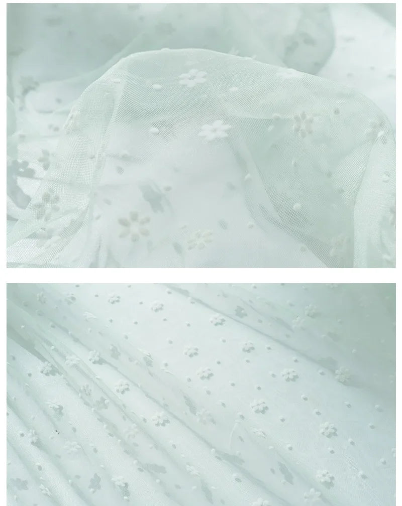 Flower Flocked Tulle Fabric 145x100cm Soft Mesh Fabric for Bridal Veil Princess Dress Doll Skirt Sewing Material