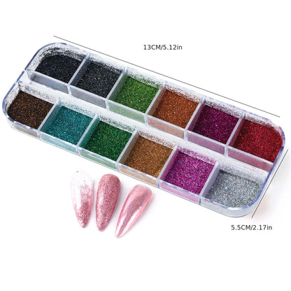 Prachtige Holografische Poeder Set: Iriserend Zilver, Zwart, Roze en Chroom Nagel Glitter voor Creatieve DIY Manicures!