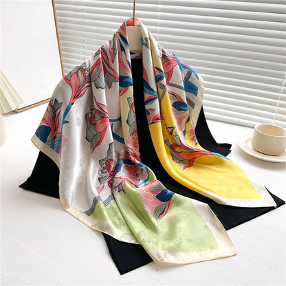 Elegante 90x90cm Twill Zijde-gevoel Vierkante Sjaal voor Dames - Luxe Haar Boomprint Hoofddoek, Sjaal en Nek Sjaal, Perfect voor Hijab of Bandana-stijl!