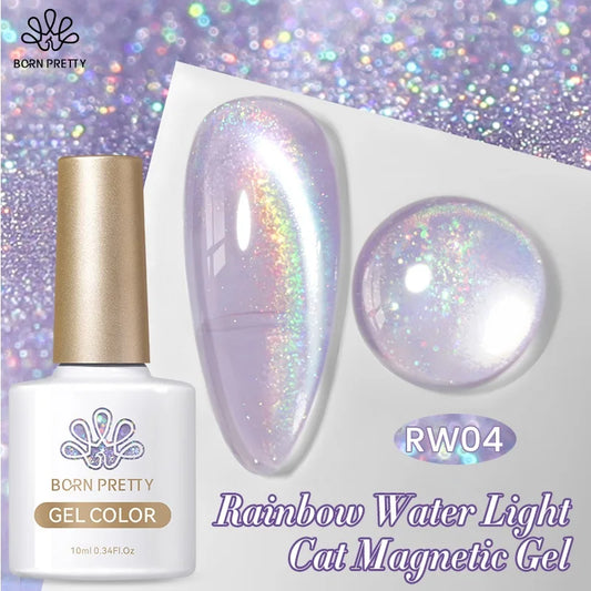 BORN PRETTY 10ml Rainbow Purple Water Light Cat Magnetic Gel Nail Polish Shining Sliver-light Holographics Semi Permanent UV Gel