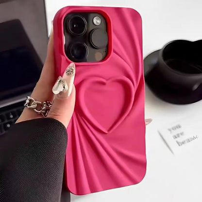 Chique 3D Hart Vouwbare Telefoonhoes voor iPhone 11, 12, 13, 14, 15 en 16 Pro Max - Zachte Matte Siliconen Volledige Bescherming