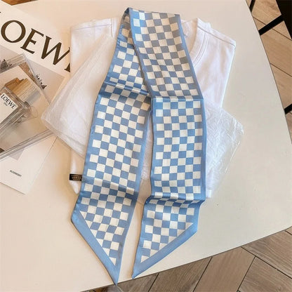 Trendy Floeiende Satijnen Zijde Haar Riem Sjaal voor Vrouwen – Stijlvolle Nekstrik, Tas Sjaal en Skinny Haarband – 2024 Collectie
