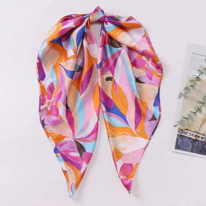Chic 2025 Lente & Herfst Imitatie Zijde Sjaal voor Vrouwen - 70cm Gedrukt Vierkant Ontwerp, Veelzijdige Zachte Haarband & Sjaal Wikkel, Perfecte Hijab Accessoire!