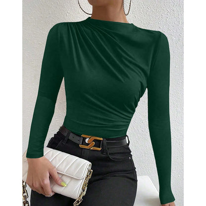 Verhoog je herfstgarderobe: Mia Muse Dames Stijlvolle Rimpel Lange Mouw Crewneck T-Shirts