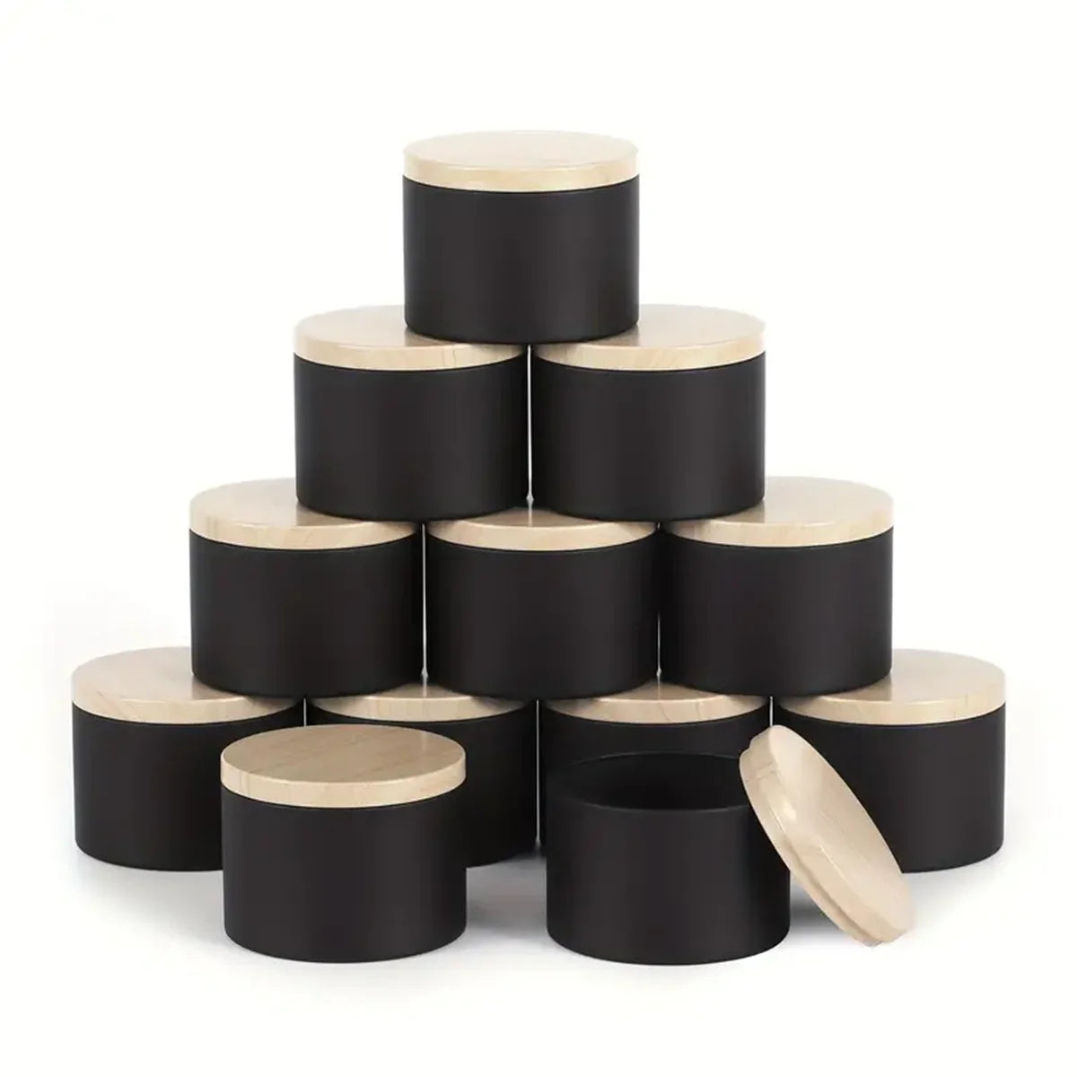 4oz Candle Jars with Wooden Lids | Empty Metal Candle Tins for Candle Making | Black & White Containers
