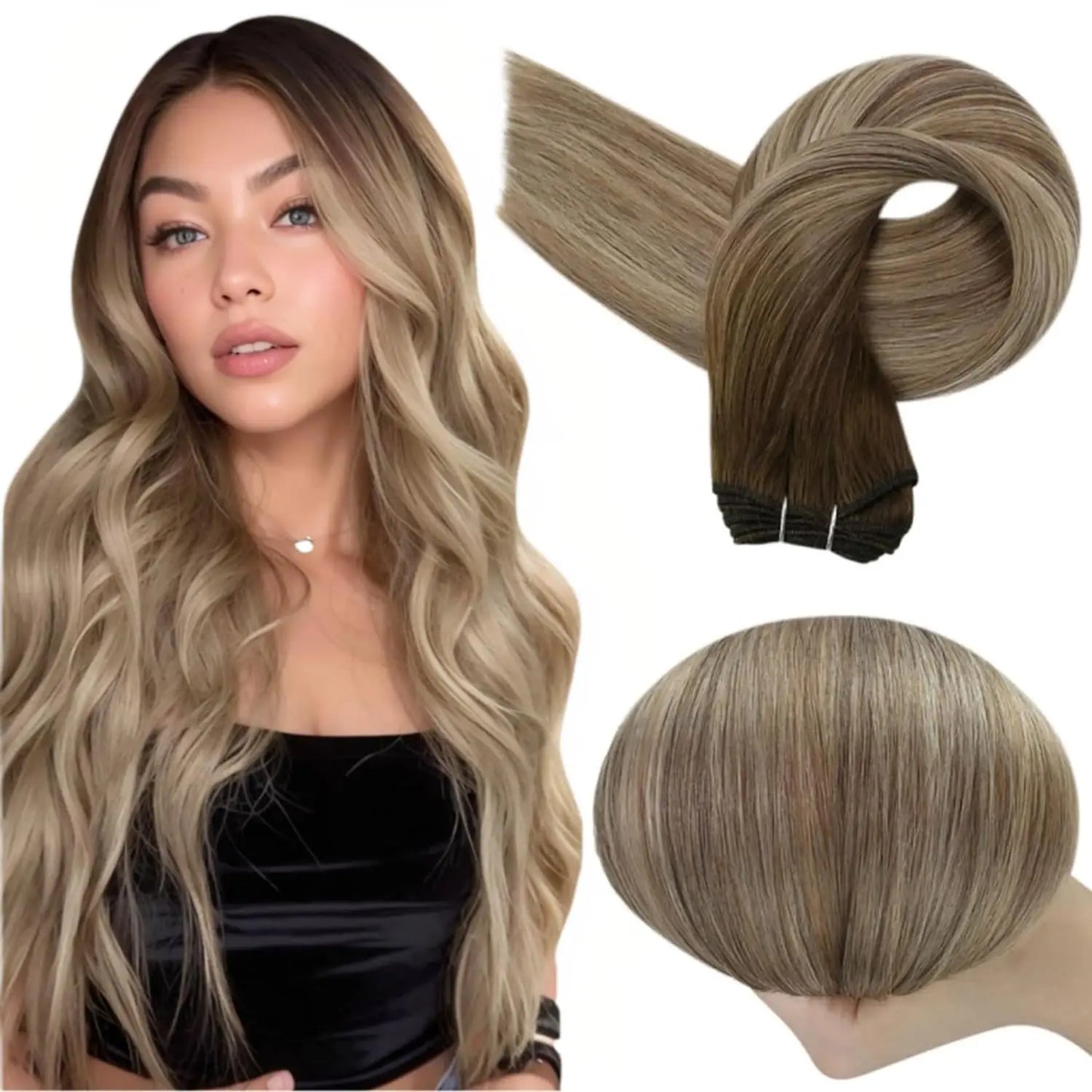 Verander Je Uiterlijk met Full Shine Ombre Blonde Menselijk Haar Weft Extensions - Zijdeachtig Steil 100g Remy Skin Dubbele Weft Bundels voor een Perfecte Salonafwerking!