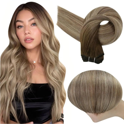 Verander Je Uiterlijk met Full Shine Ombre Blonde Menselijk Haar Weft Extensions - Zijdeachtig Steil 100g Remy Skin Dubbele Weft Bundels voor een Perfecte Salonafwerking!