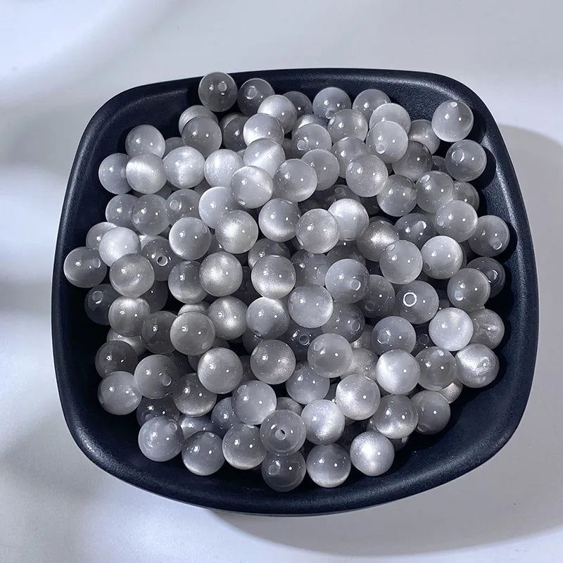 Katzenauge Perlen 8 mm 32 Stück rund Resin Perlen für DIY Schmuckherstellung Bastelbedarf