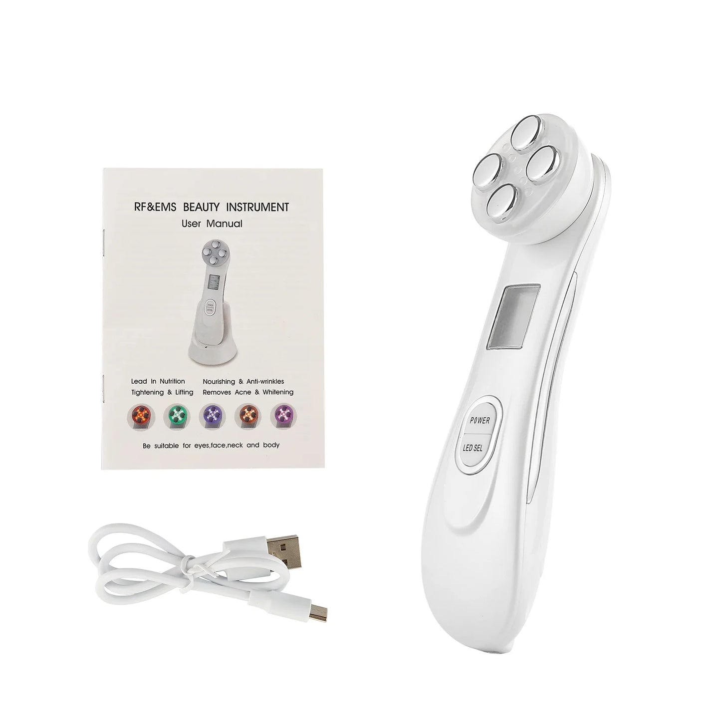 All-in-One RF Radiofrequentie EMS LED Schoonheidsapparaat voor Huidverstrakking, Lift en Rimpelbestrijding - Gezichtsmassager voor een Stralende Huid