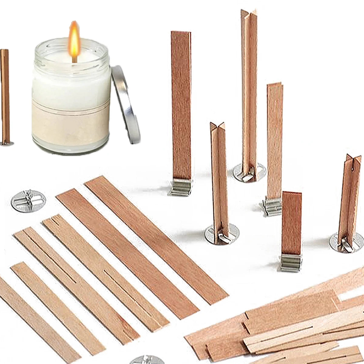 Cross Wooden Candle Wicks with Metal Clips Smokeless Wood Wick Cores for DIY Jar Candle Making