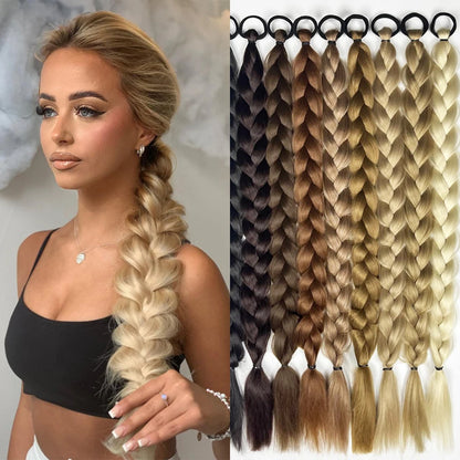 Luxe 24-Inch Synthetische Lange Twist Vlecht Paardestaart Extensions met Rubberband - Perfect voor Dagelijkse Styling en Boksliefhebbers