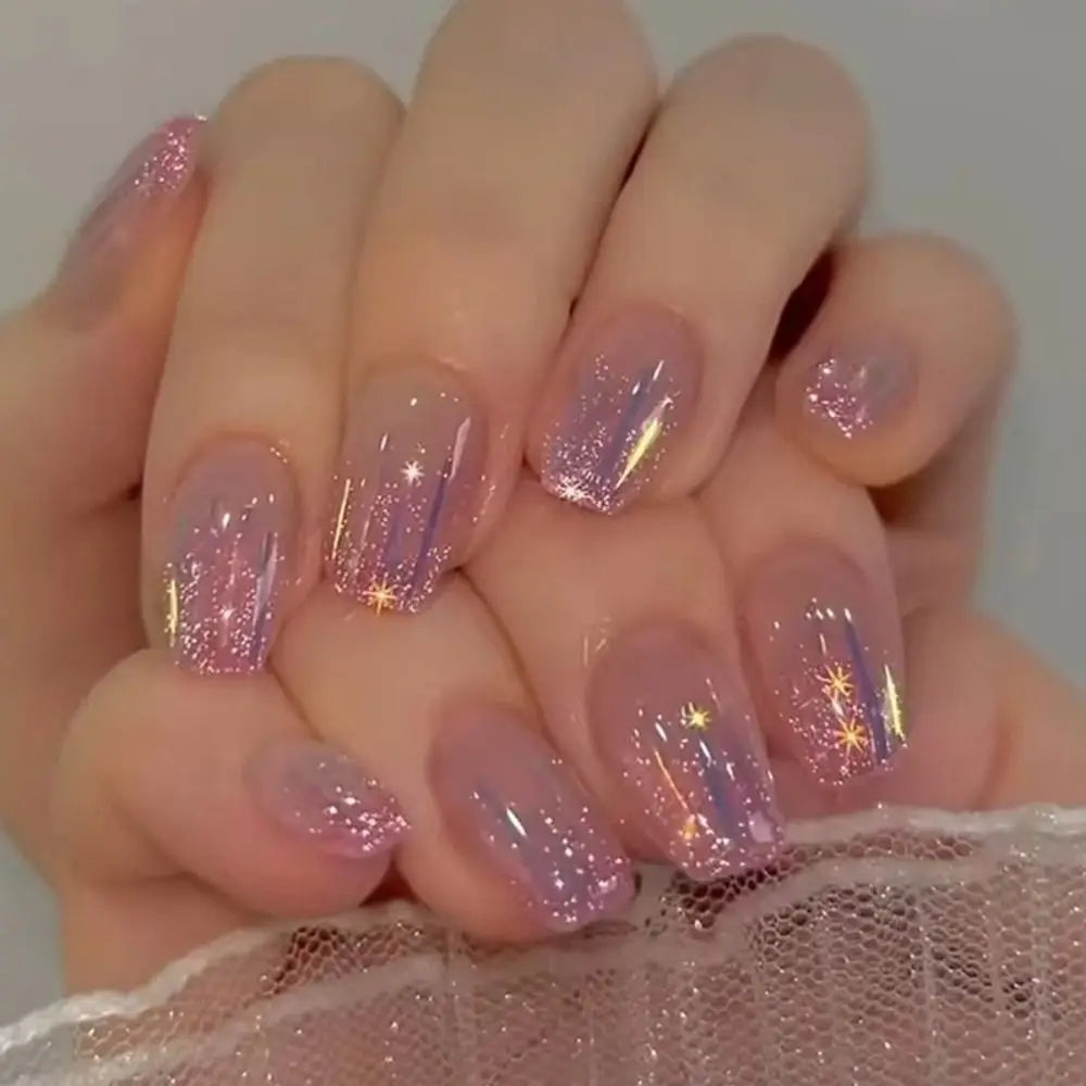 Set van 24 Eenvoudige Gradient Franse Ballerina Druknagels - Waterdichte Medium Coffin Stijl Nepnagels voor Moeiteloze Elegantie!