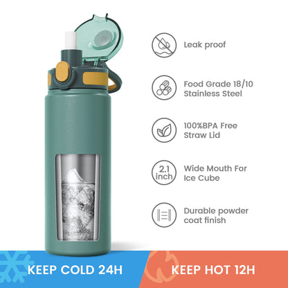 FEIJIAN Geïsoleerde RVS Thermosfles met Rietje - Perfecte 600ml & 720ml Waterbeker voor Buitensporten!