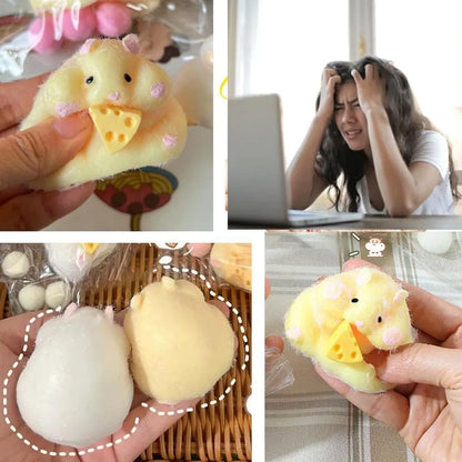 Schattig Knijp Hamster Speelgoed met Kaas - Perfecte Desktop Decoratie en Leuke Stressverlichter voor Kinderen en Tieners! Ideaal Cadeau voor Ontspanning en Fidgeten.