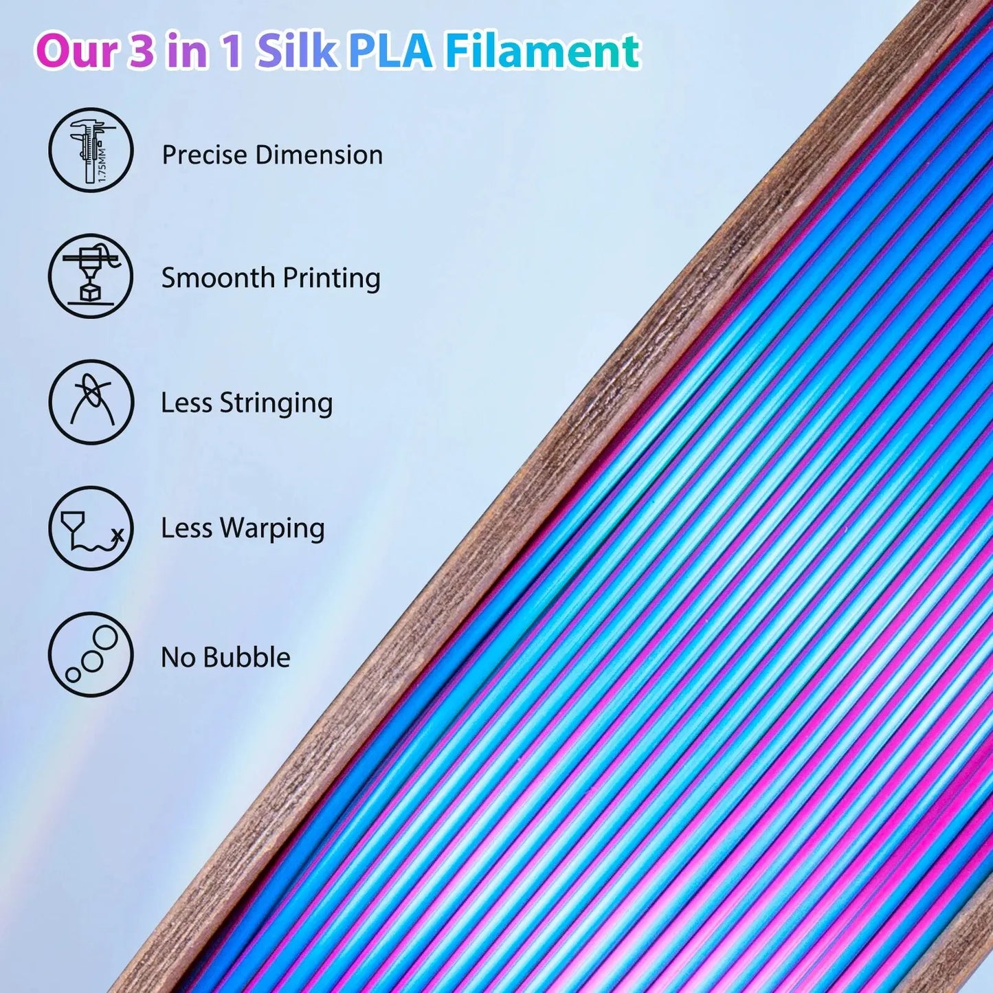 Triple Color Silk PLA Filament 1.75mm 3 in 1 Rainbow PLA 3D Printer Filament 250g Shiny Multicolor Printing Material