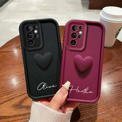 Luxe 3D Hart Case met Gepersonaliseerde Naam voor Samsung Galaxy S25, S24, S23, S22, S21, S20 Ultra Plus – Een Unieke Hoes voor Jouw S23 en S21 FE