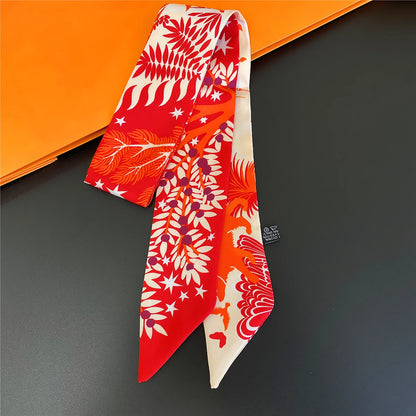 2024 Chic Zebra Florale Zijden Sjaal - Luxe Modeaccessoire voor Vrouwen, Veelzijdige Haarband, Stijlvolle Neckerchief en Elegante Tas Sjaal