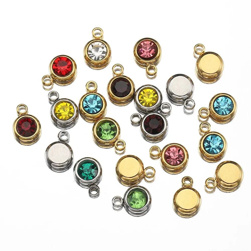 20pcs Stainless Steel Crystal Charms 6mm Pendants
