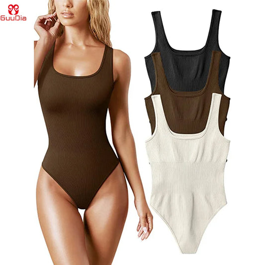 GUUDIA Geribbelde Tummy Control Jumpsuit - Vormgevend Bodysuit voor Dagelijks Gebruik met Lichte Compressie en Handig Open Kruidontwerp