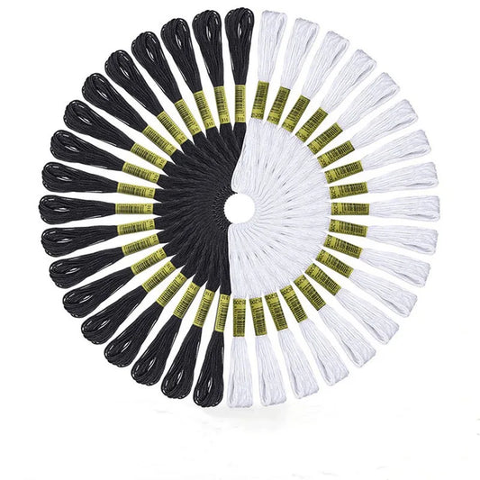 Fil à broder noir et blanc 24 échevettes point de croix couture broderie DIY loisirs créatifs