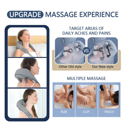 Luxe Foreverlily Draadloze Nek- en Rugmassageapparaat - Ultieme Kneedschuil voor Nek, Schouders en Cervicale Ontspanning