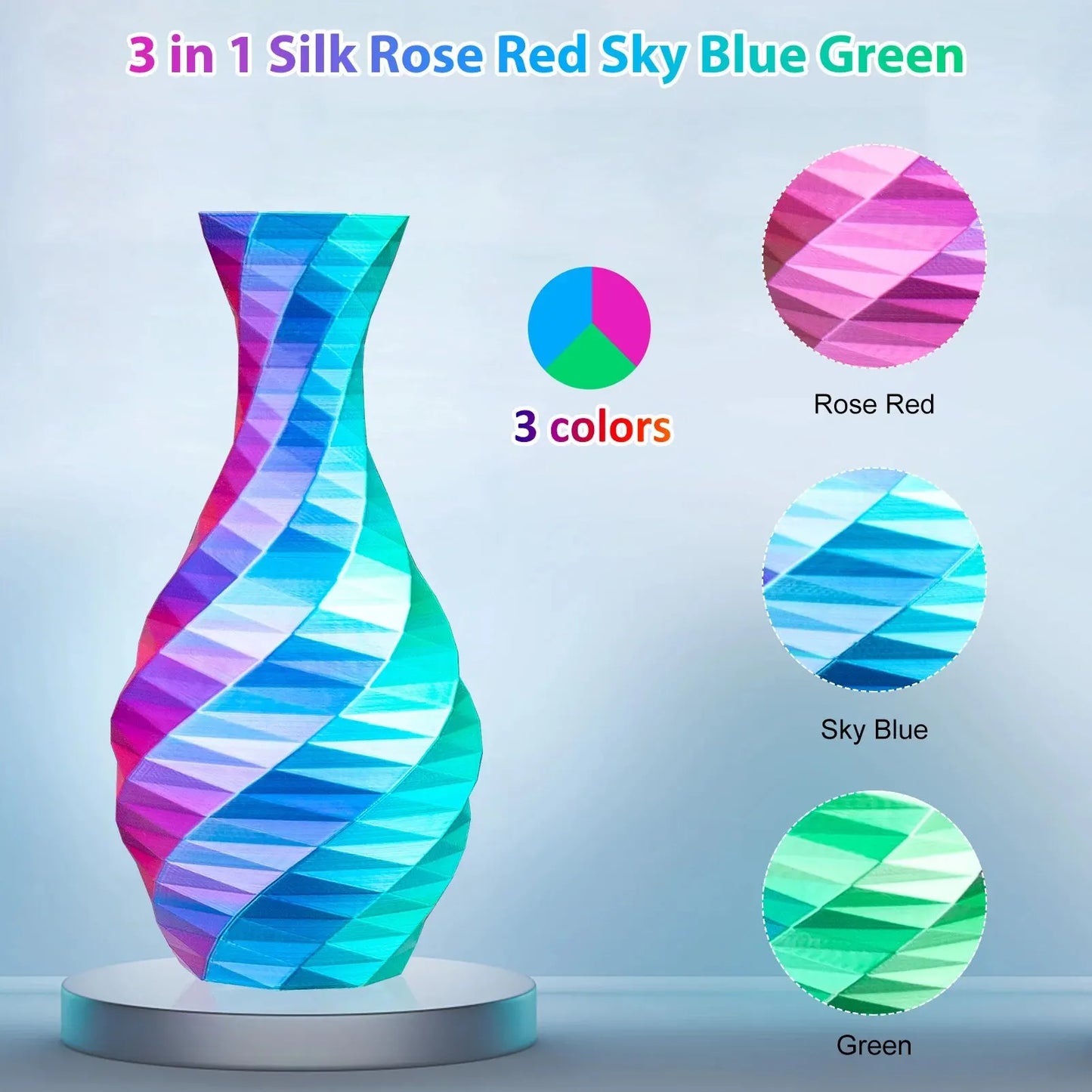 Triple Color Silk PLA Filament 1.75mm 3 in 1 Rainbow PLA 3D Printer Filament 250g Shiny Multicolor Printing Material