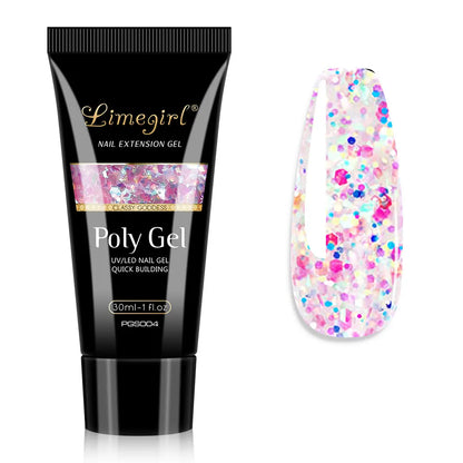 LIMEGIRL 30ml Glanzend Nageluitbreidingsgel - Kristal-Infused Acryl Poly UV Formule voor Snelle en Gemakkelijke Manicures!