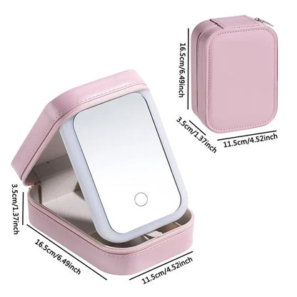 Strakke LED-verlichte cosmetica-etui met spiegel - Stijlvolle PU leren draagbare reismake-up organizer - Waterdichte make-upopslagoplossing