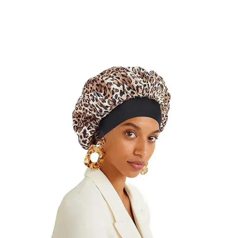 Satin Bonnets Night Sleeping Cap Large Elastic Wide Soft Band Colorful Silk Hat for Curly Hair Care Beauty Makeup for Women Men