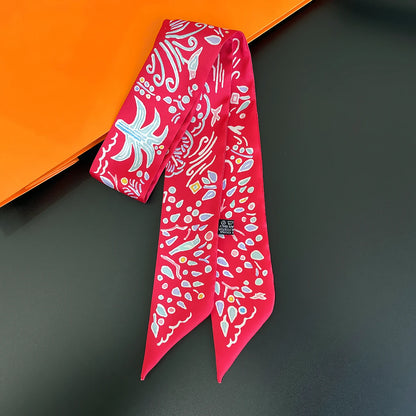 2024 Chic Zebra Florale Zijden Sjaal - Luxe Modeaccessoire voor Vrouwen, Veelzijdige Haarband, Stijlvolle Neckerchief en Elegante Tas Sjaal